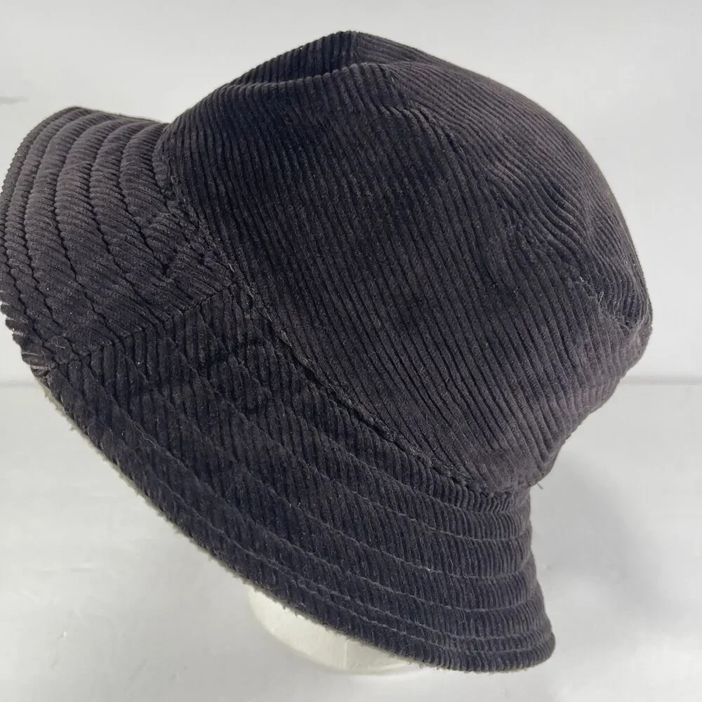 Vintage Corduroy Bucket Hat Fleece Lined Black Made in USA One Size Fisherman
